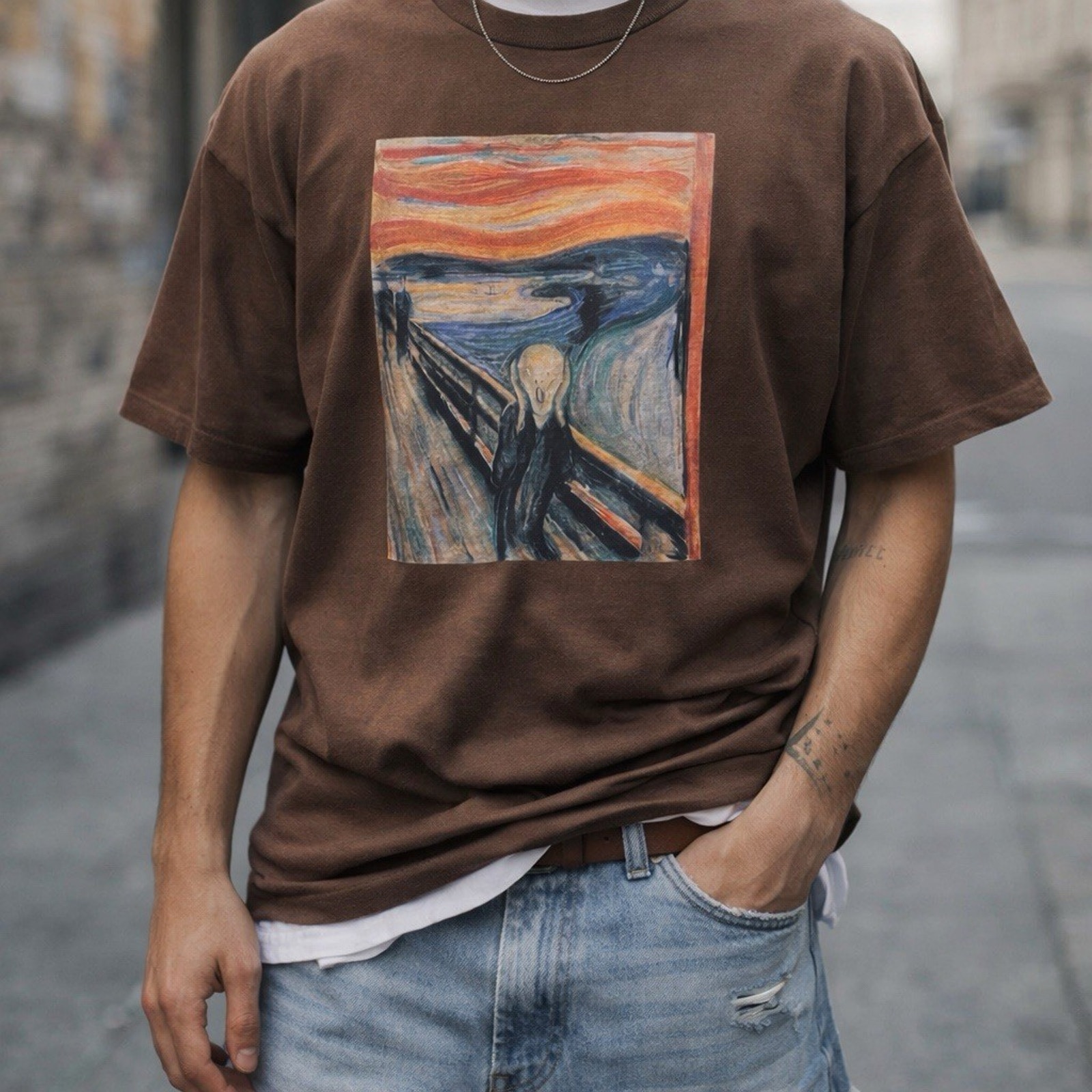 Hanes Xl Brown The Scream Graphic T Shirt Edvard Munch Art Tee